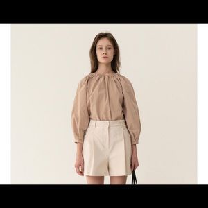 Kindersalmon Seoul gathered neck blouse top OS color “Toast” EUC